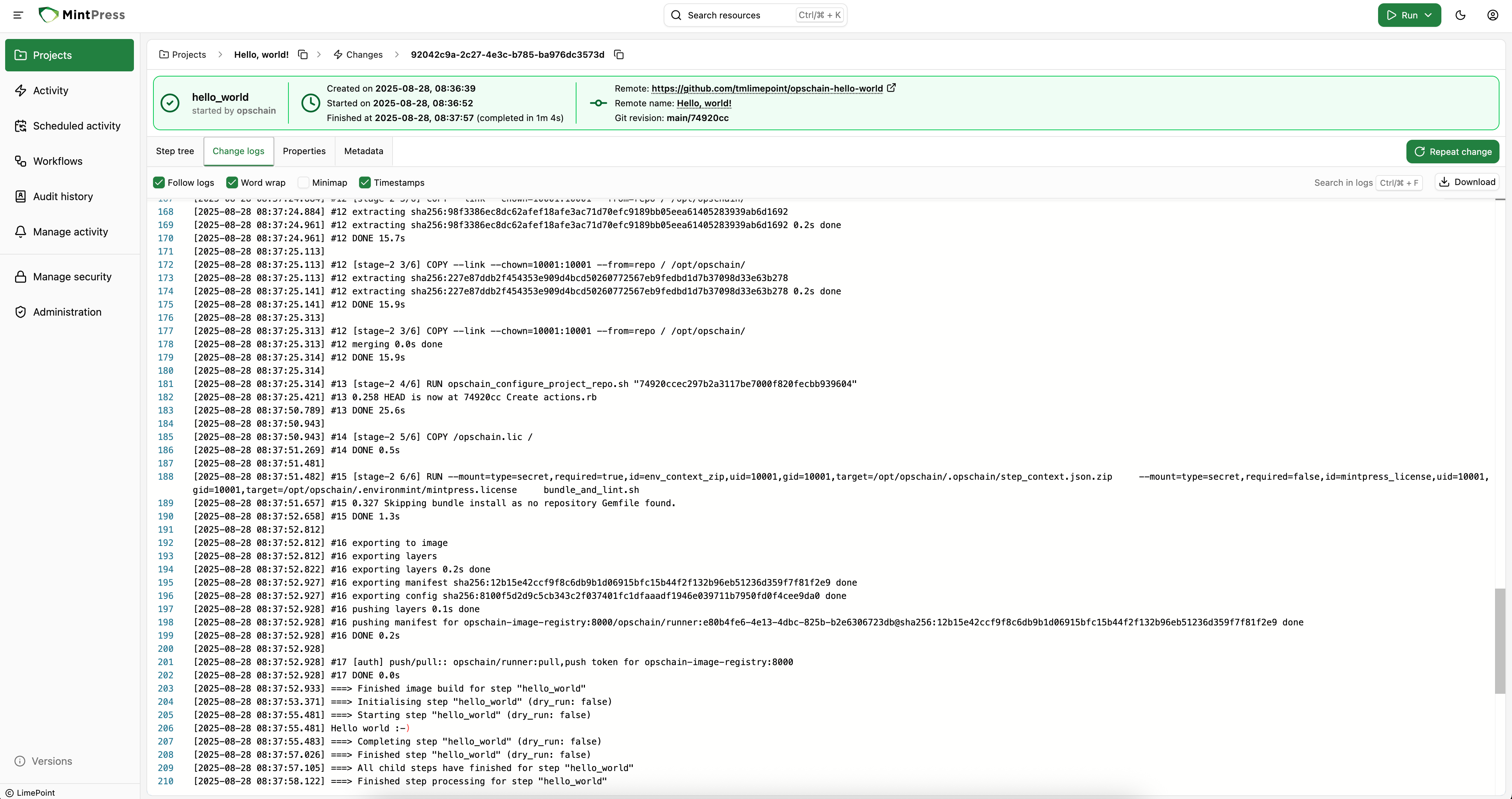 Activity change logs