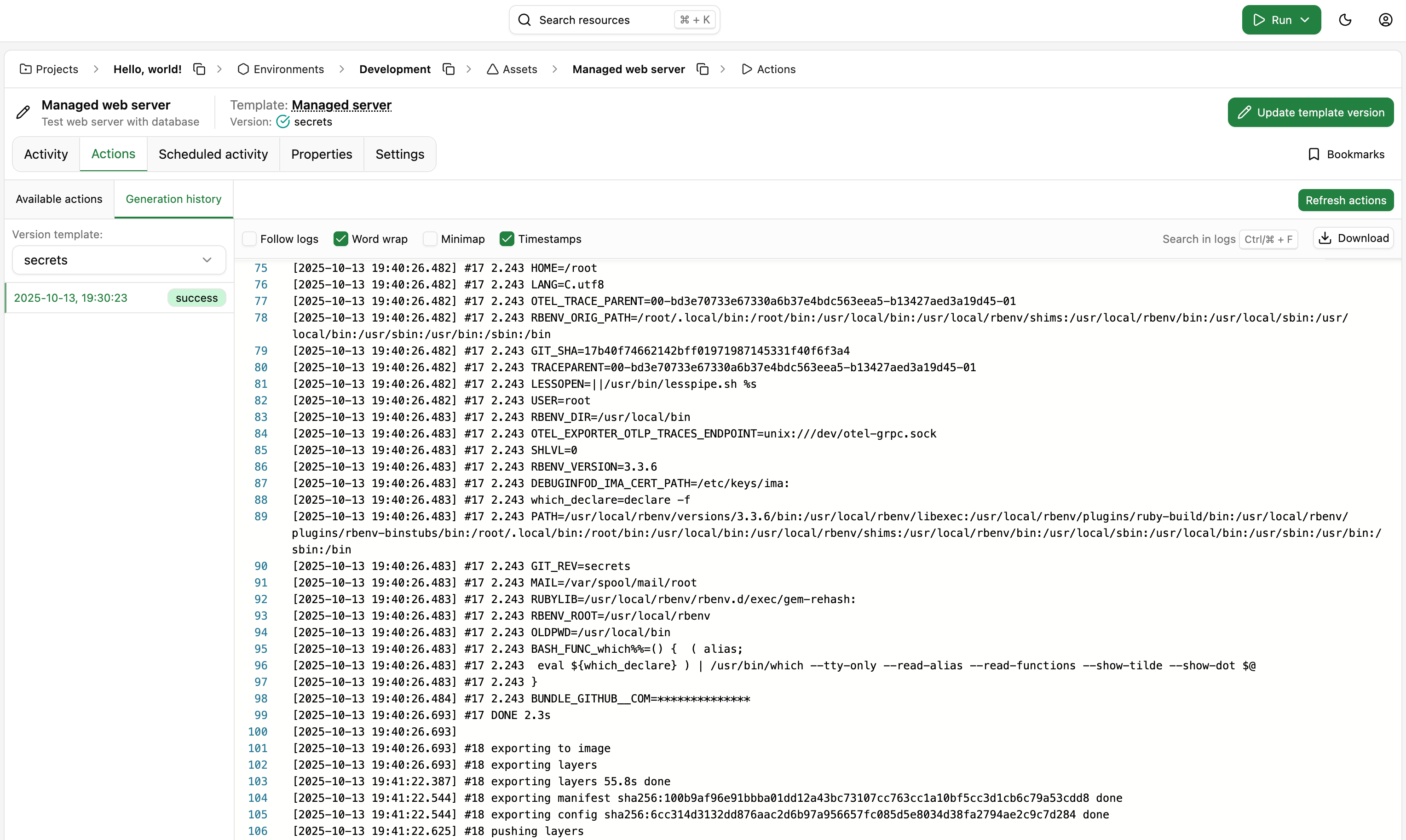 Secured image build process logs