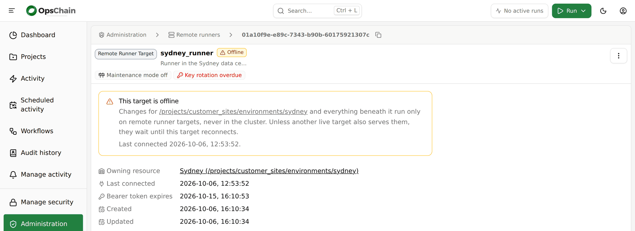 An offline remote runner target