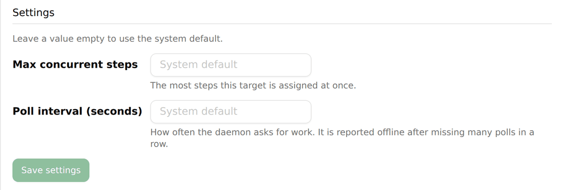 Remote runner target settings